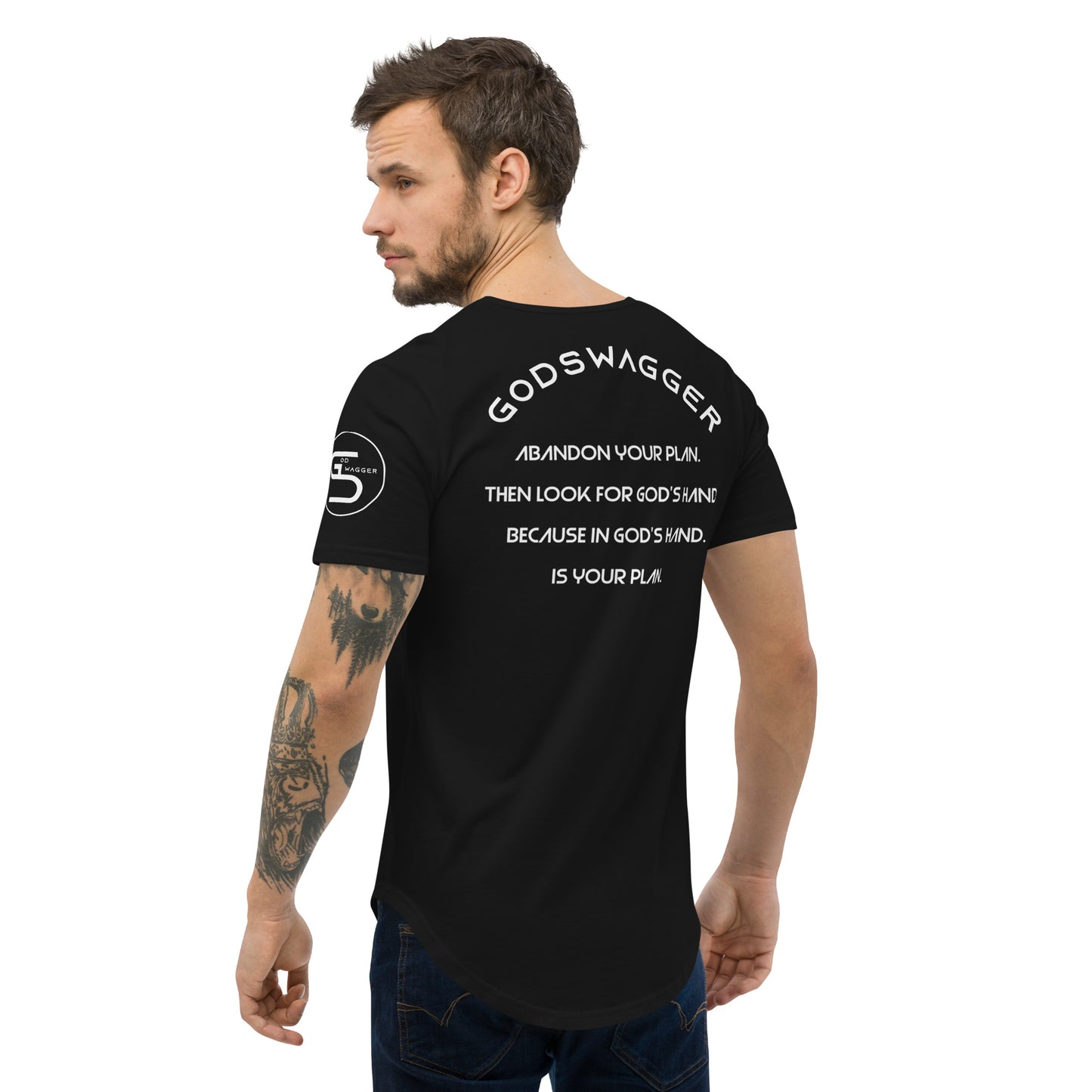 Abandon Your Plan (White Font) Men's Curved Hem T-Shirt