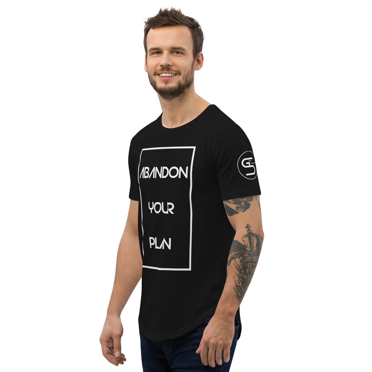 Abandon Your Plan (White Font) Men's Curved Hem T-Shirt