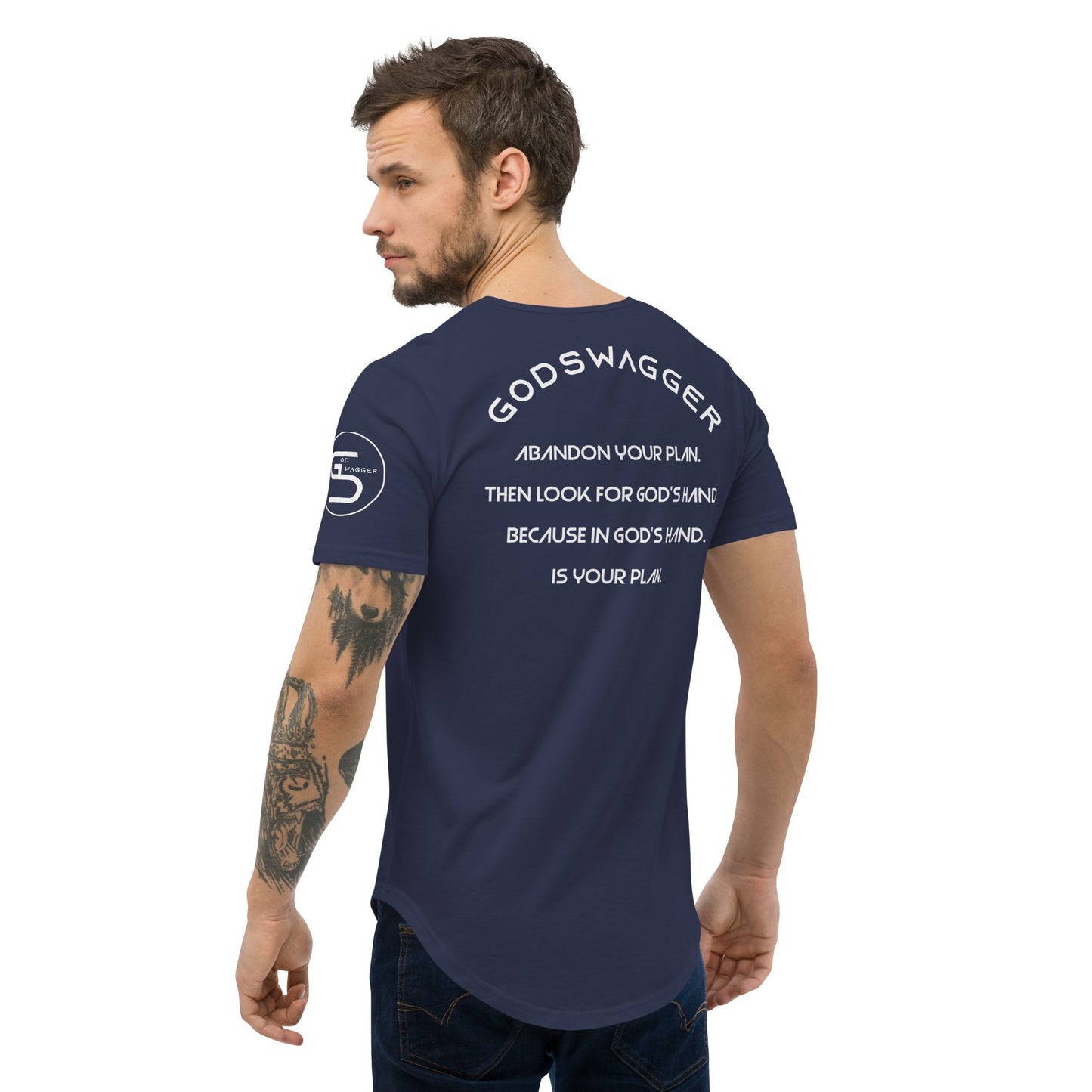Abandon Your Plan (White Font) Men's Curved Hem T-Shirt
