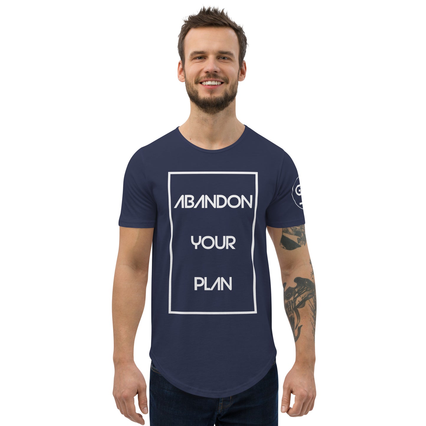 Abandon Your Plan (White Font) Men's Curved Hem T-Shirt