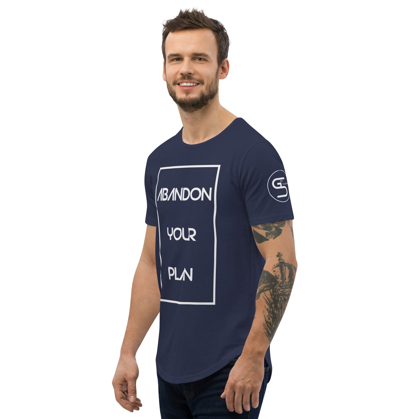Abandon Your Plan (White Font) Men's Curved Hem T-Shirt