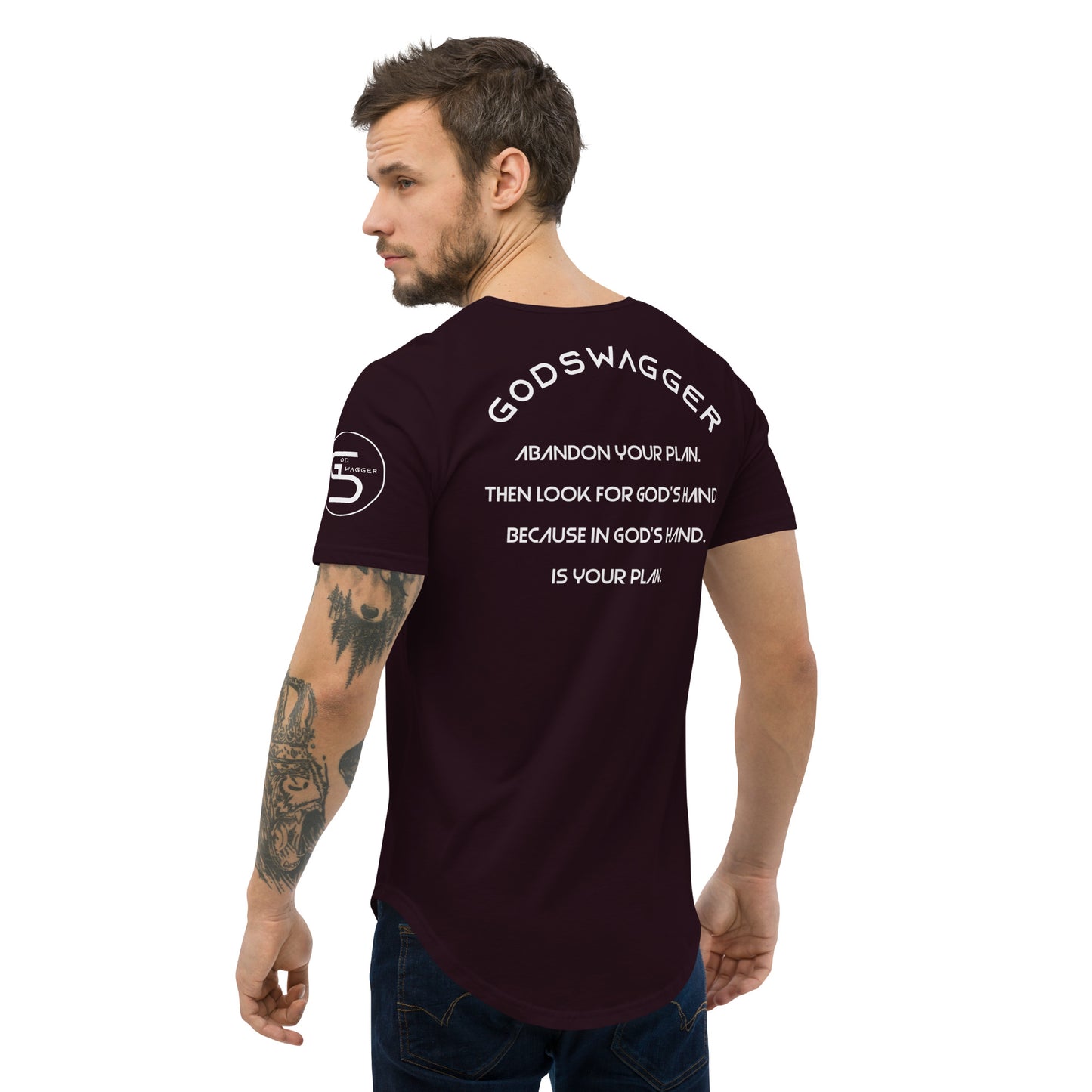 Abandon Your Plan (White Font) Men's Curved Hem T-Shirt