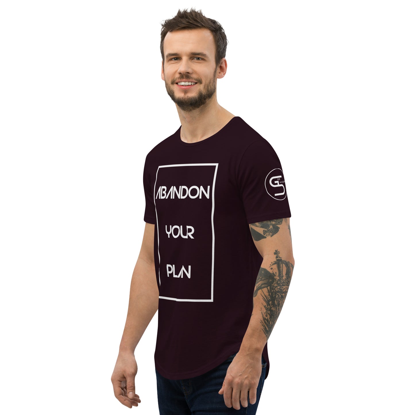 Abandon Your Plan (White Font) Men's Curved Hem T-Shirt