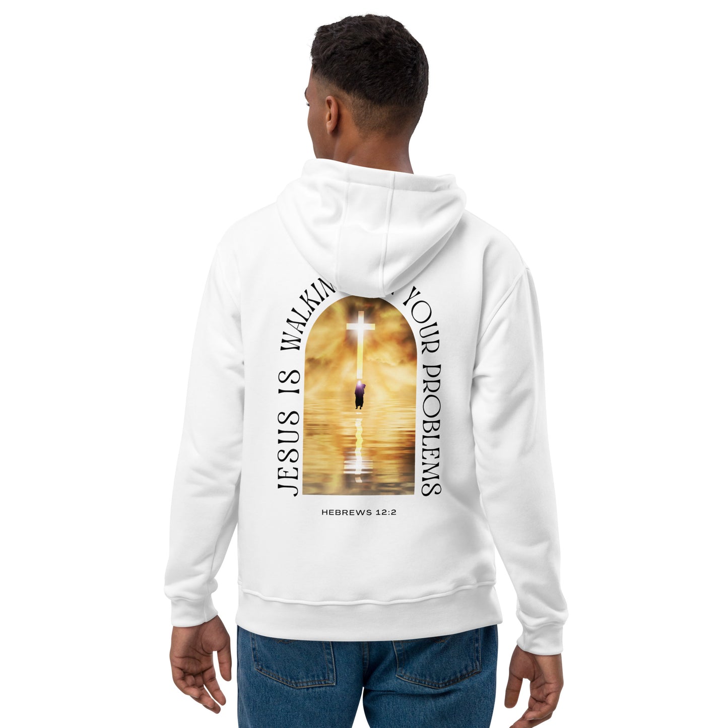 Jesus Is Walking On Your Problems (White) Premium eco hoodie