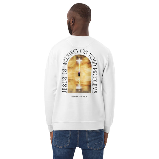 Jesus Is Walking On Your Problems (White) Unisex eco sweatshirt