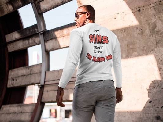 My Sins Didn't Stick (Red And Black Font) Men’s Long Sleeve Shirt