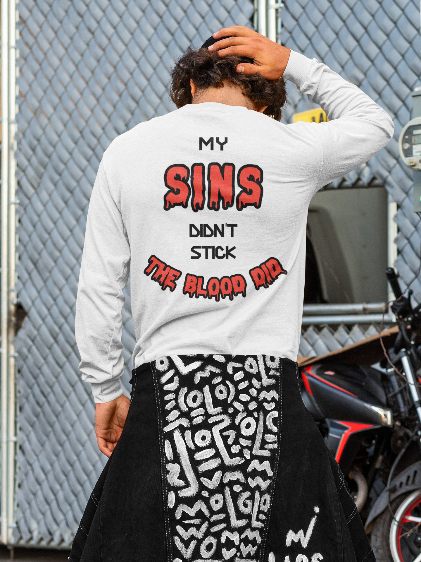 My Sins Didn't Stick (Red And Black Font) Men’s Long Sleeve Shirt