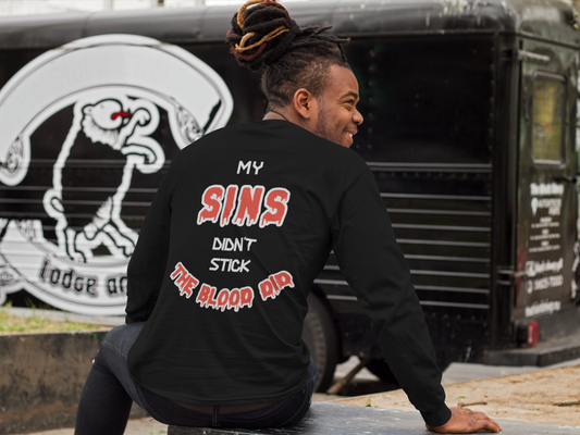 My Sins Didn't Stick (Red and White Font)Men’s Long Sleeve Shirt