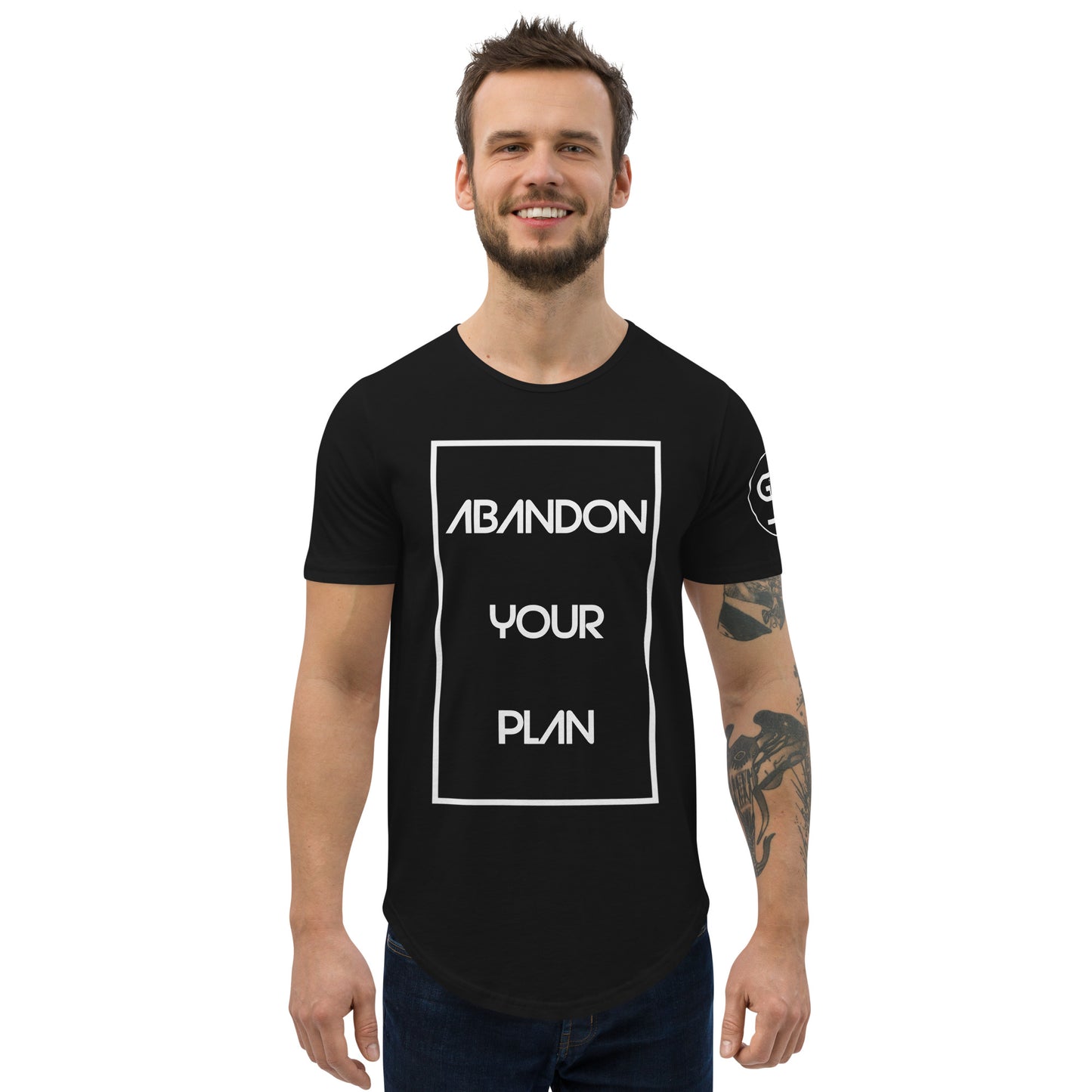 Abandon Your Plan (White Font) Men's Curved Hem T-Shirt