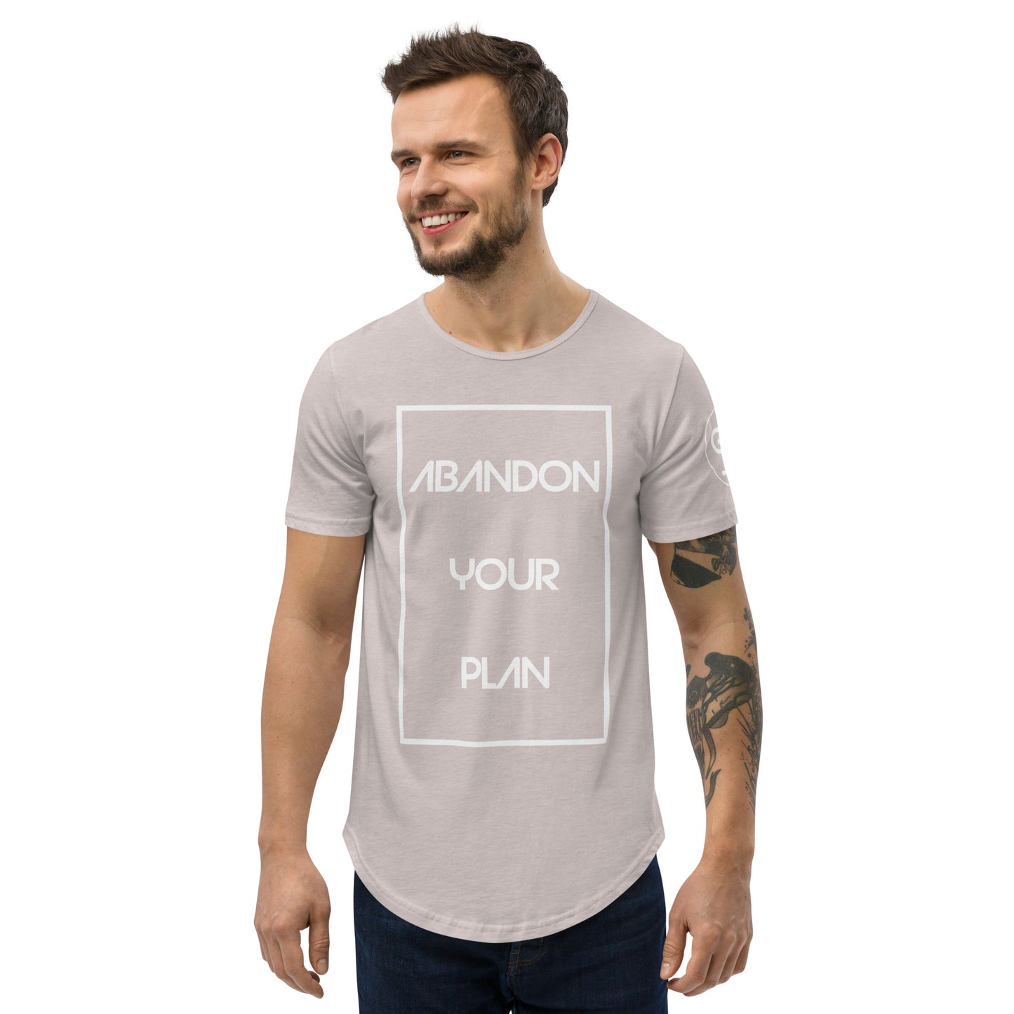 Abandon Your Plan (White Font) Men's Curved Hem T-Shirt