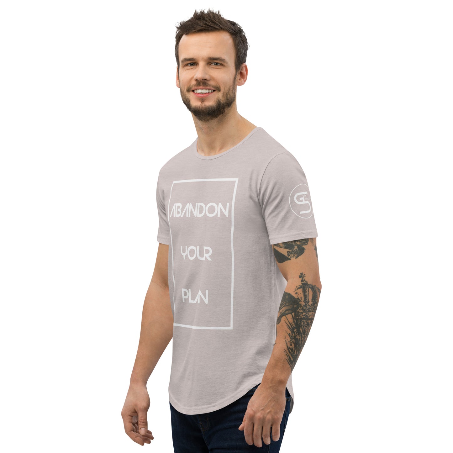 Abandon Your Plan (White Font) Men's Curved Hem T-Shirt