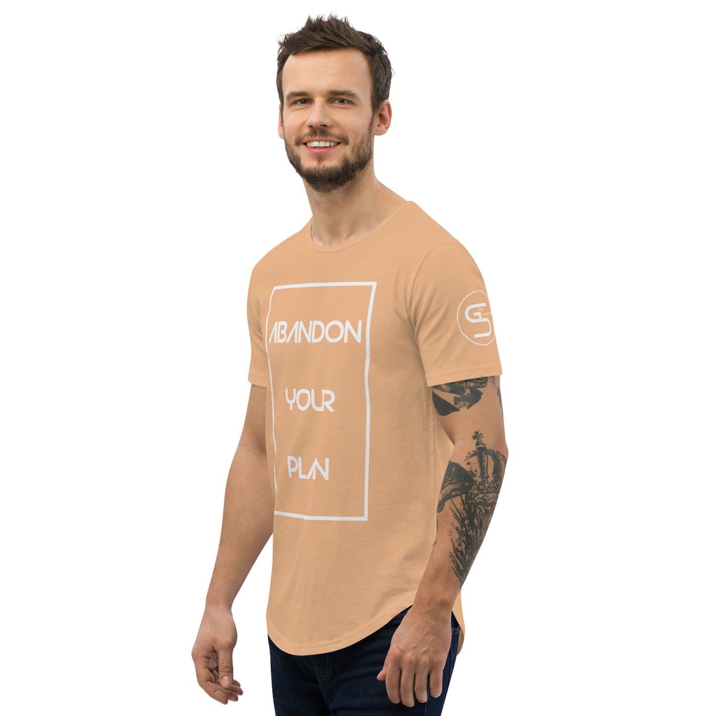 Abandon Your Plan (White Font) Men's Curved Hem T-Shirt