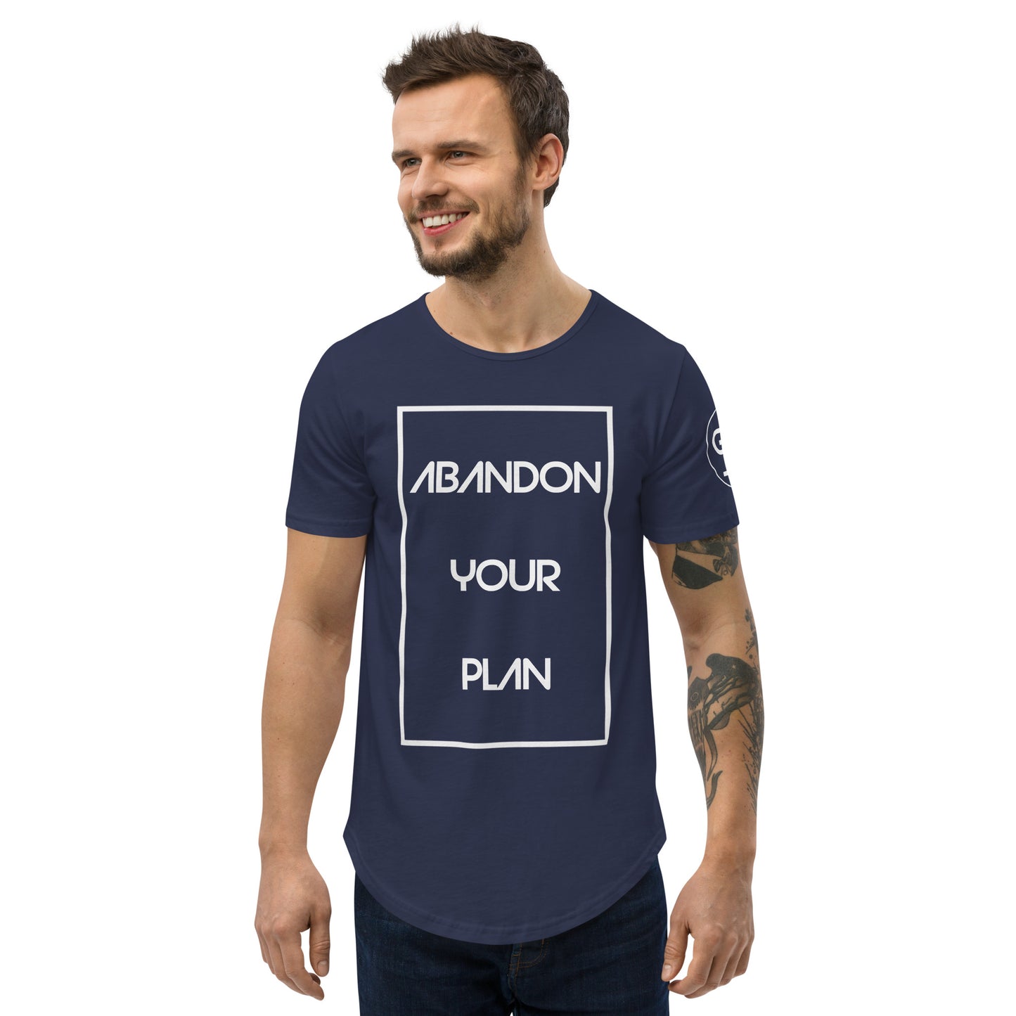 Abandon Your Plan (White Font) Men's Curved Hem T-Shirt