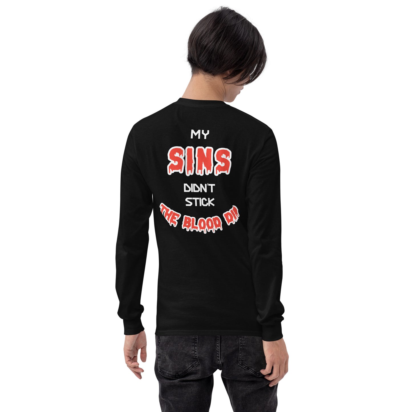 My Sins Didn't Stick (Red and White Font)Men’s Long Sleeve Shirt